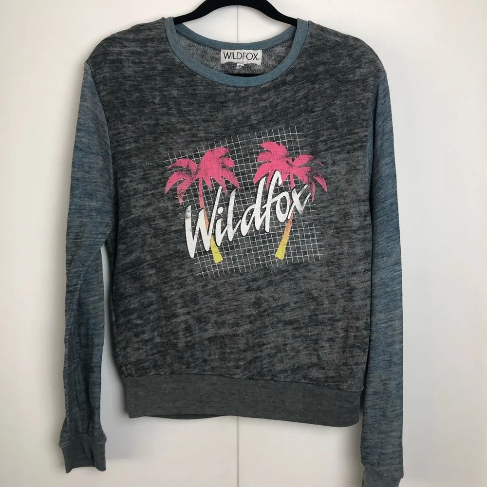 Wildfox Palm Tree Pullover Long Sleeve Sweatshirt Neon Print - Image 2