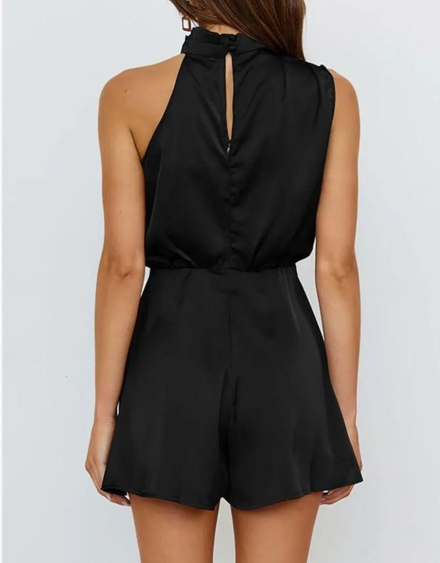 Black Mock Neck Summer Romper - Image 2