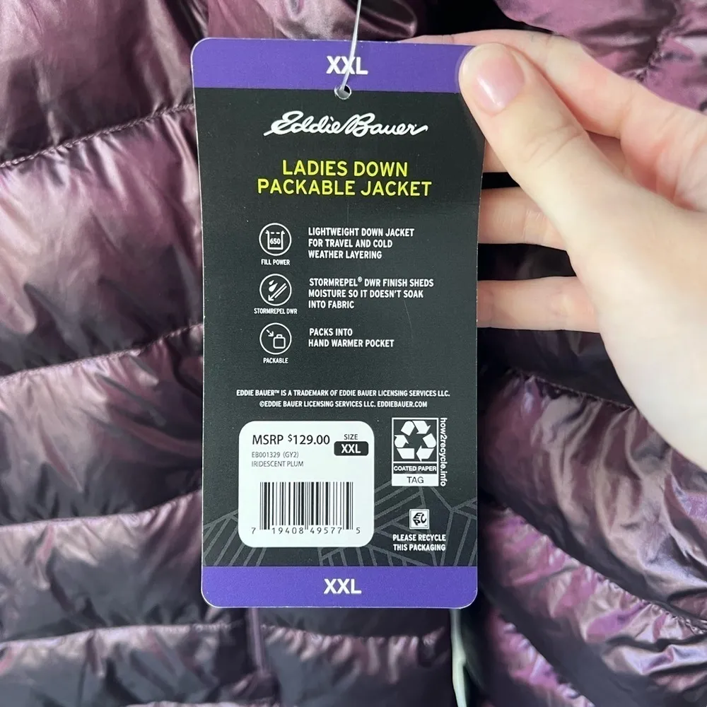 Eddie Bauer BNWT  Purple Packable Down Jacket Size XXL - Image 4