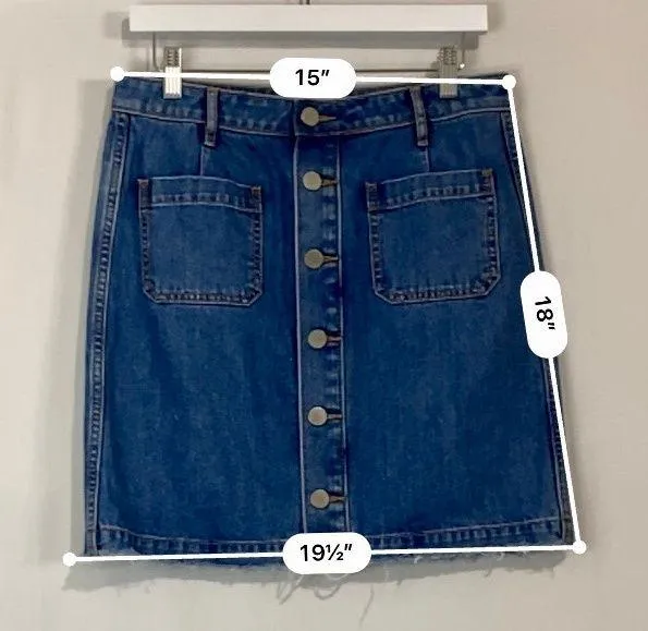 Loft Outlet Women’s Button Down Denim Mini Raw Hem Skirt Medium Wash Size 6 - Image 6