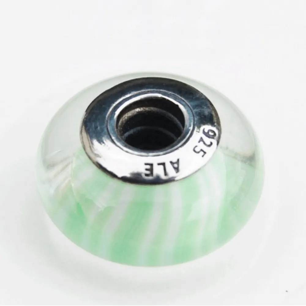 PANDORA Authentic Murano Glass Light Green Candy Stripe Charm - Image 2