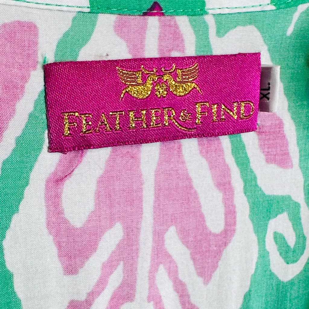 Feather & Find Pink Green Ikat Manifest Peace Midi Tiered Dress Size XL - Image 9