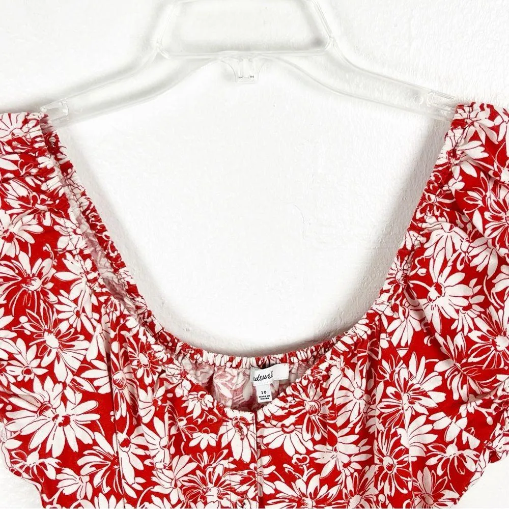 MADEWELL Margie Red White Linen Blend Cap Sleeves Button Front Mini Dress 10 - Image 6