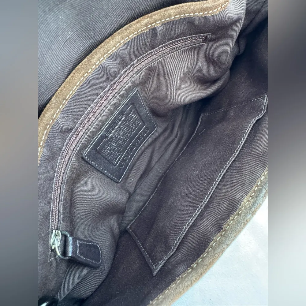 Vintage Coach Signature Logo Leather & Suede Trim Brown Canvas Shoulder Purse - Image 13