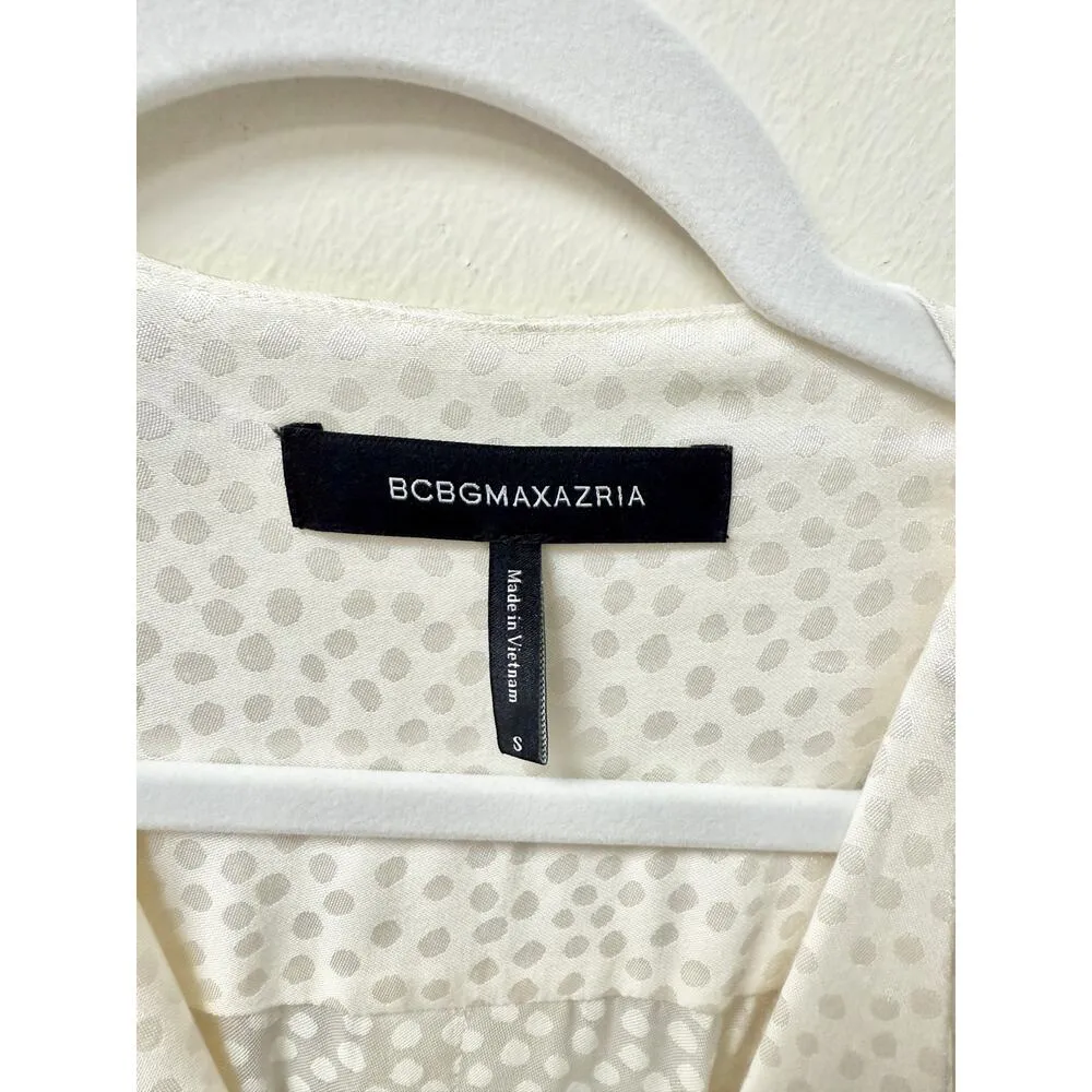 BCBGMaxAzria Dotted Bell Sleeve Satin Wrap Blouse Top White Women's Size S - Image 4