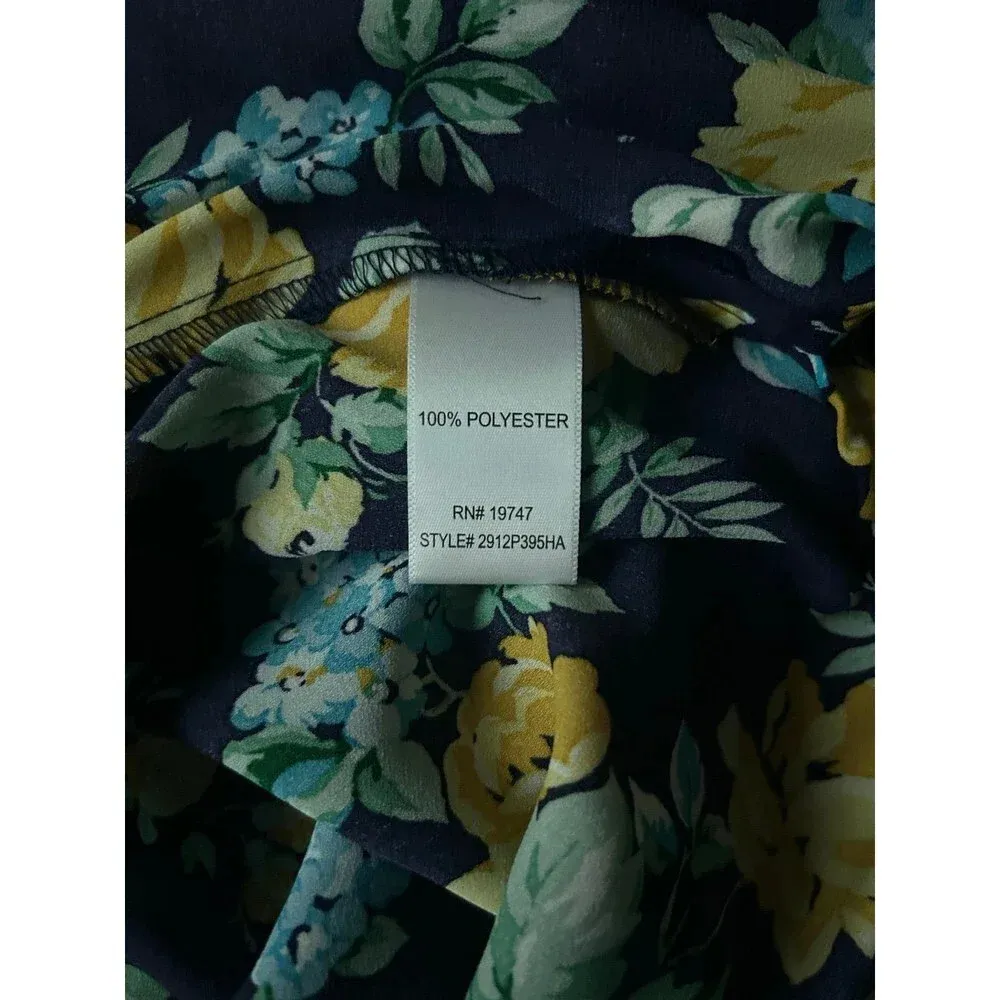 Counterparts Blue Yellow Floral Front Tie Blouse Size 3X - Image 4