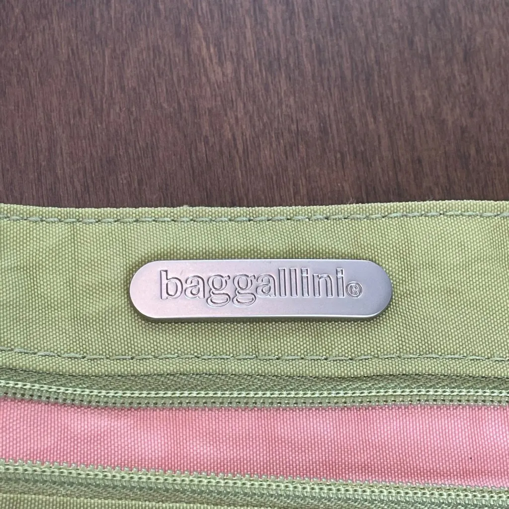 baggallini Zip Around TOTE Double Strap Travel Beach Bag Green Pink Nylon Expand - Image 6