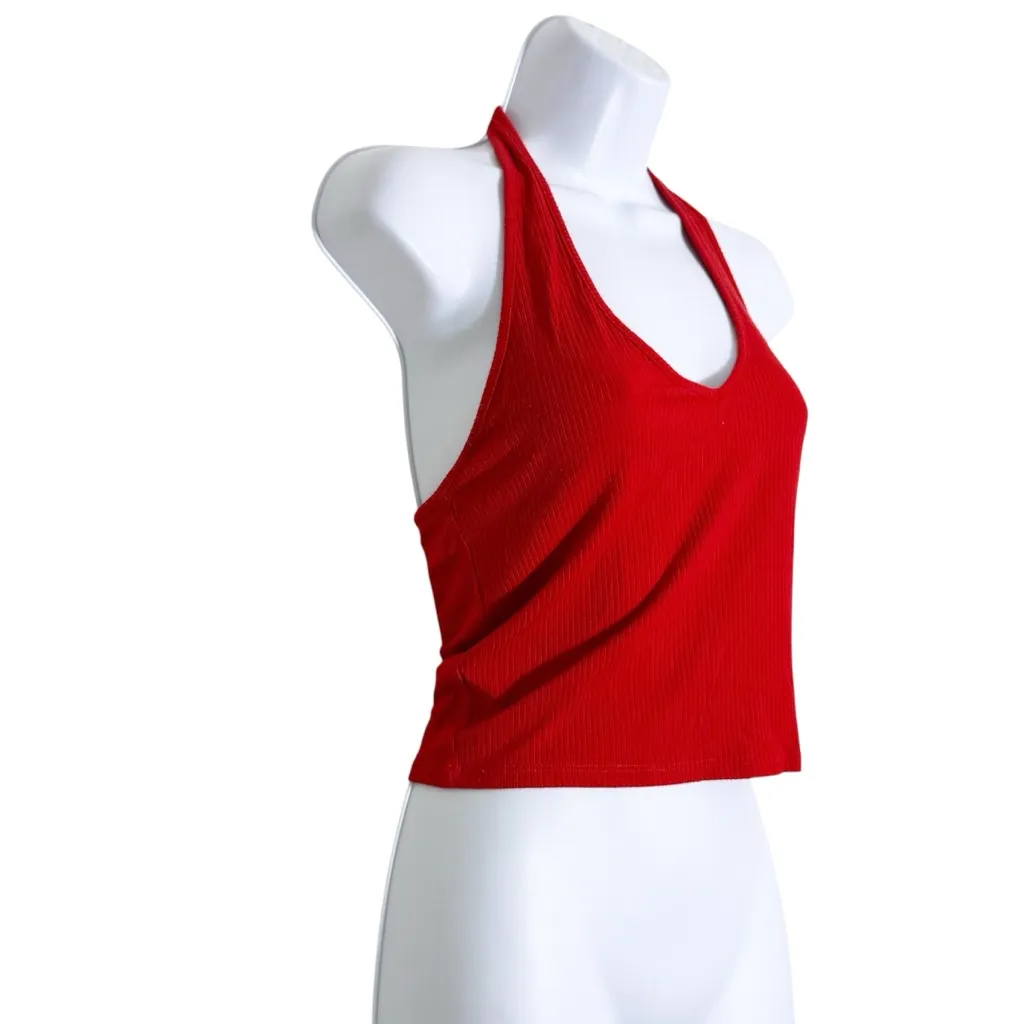 Garage Ribbed Red Halter Crop Top Size M - Image 4