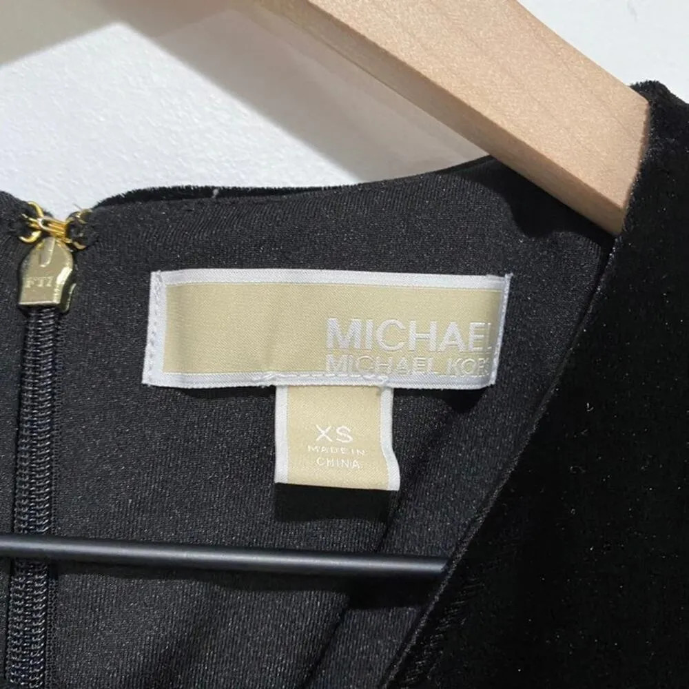 MICHAEL MICHAEL KORS Black Metallic Velour Crew Neck Mini Dress Size XS - Image 2