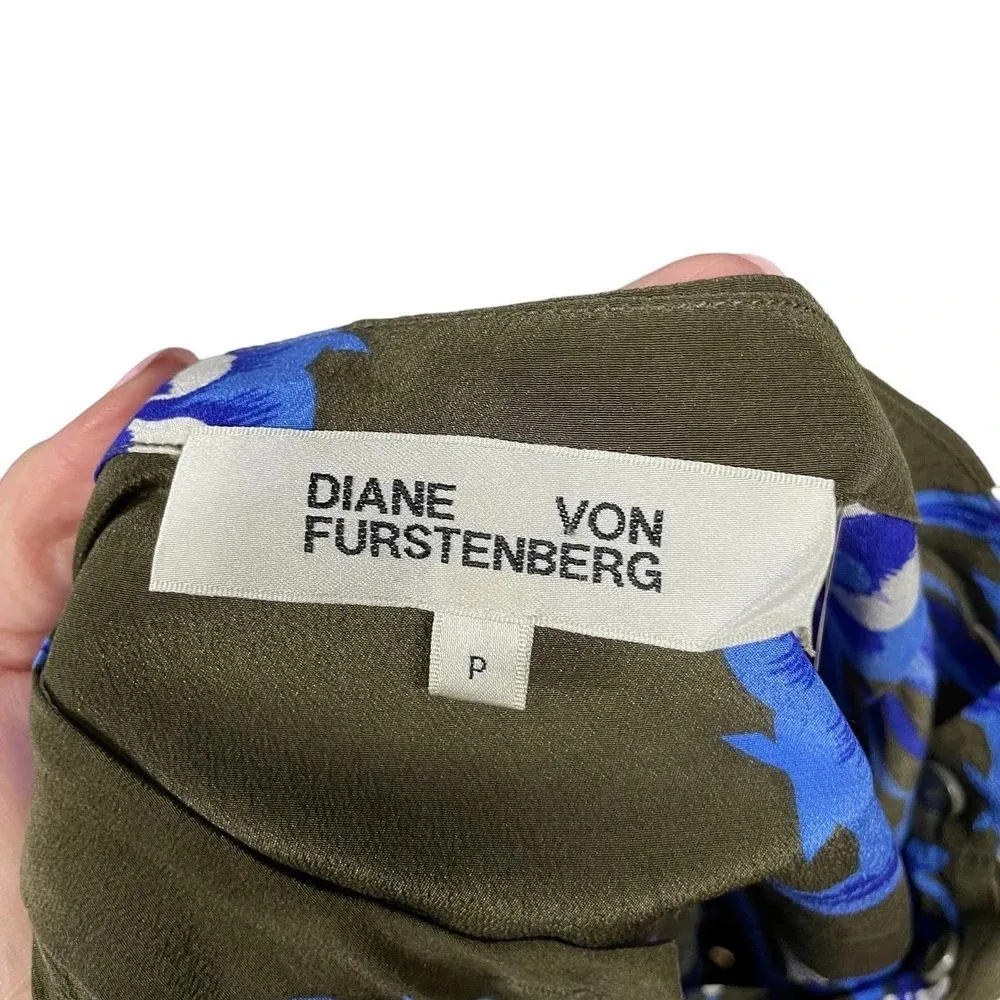 Diane‎ Von Furstenberg Green Blue Floral Button-Up Long Sleeve Silk Top Size XS - Image 6