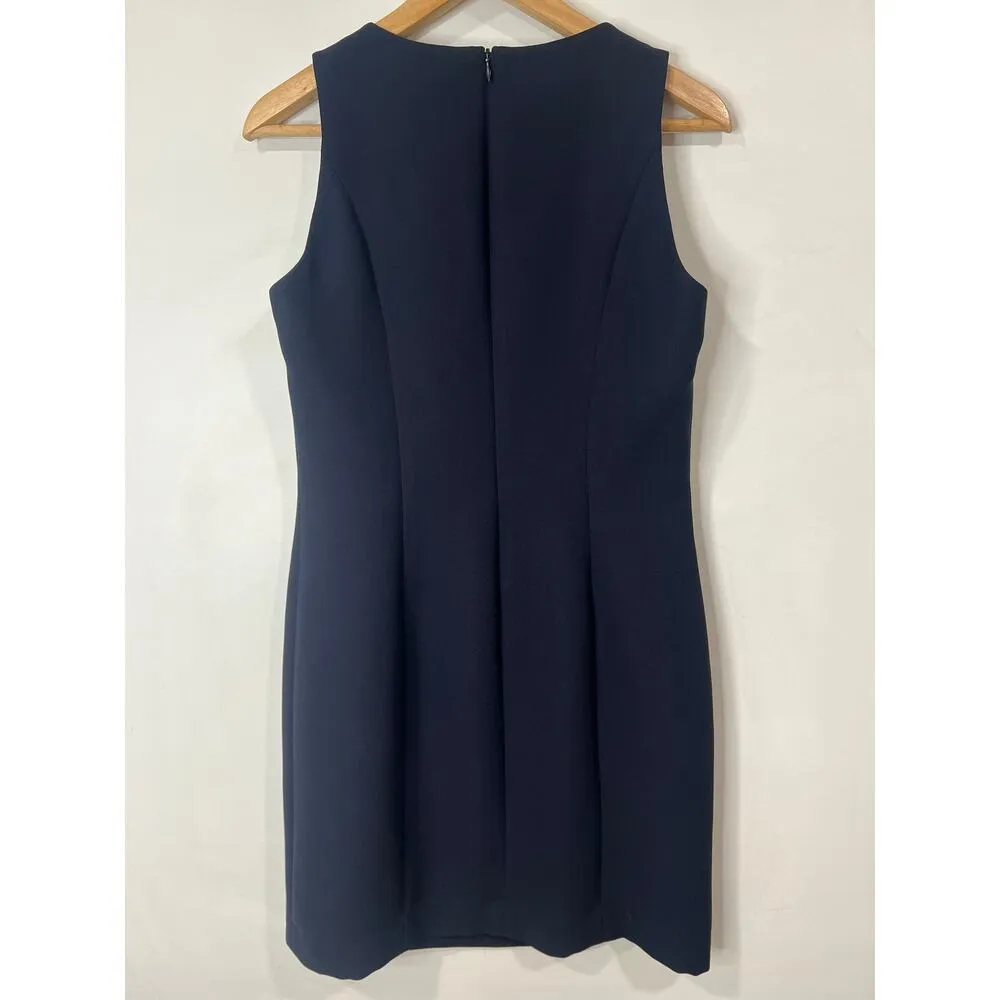 Womens Minimalist Wool Sleeveless Ponte Sheath Dress Navy Size S Career Office - Image 3