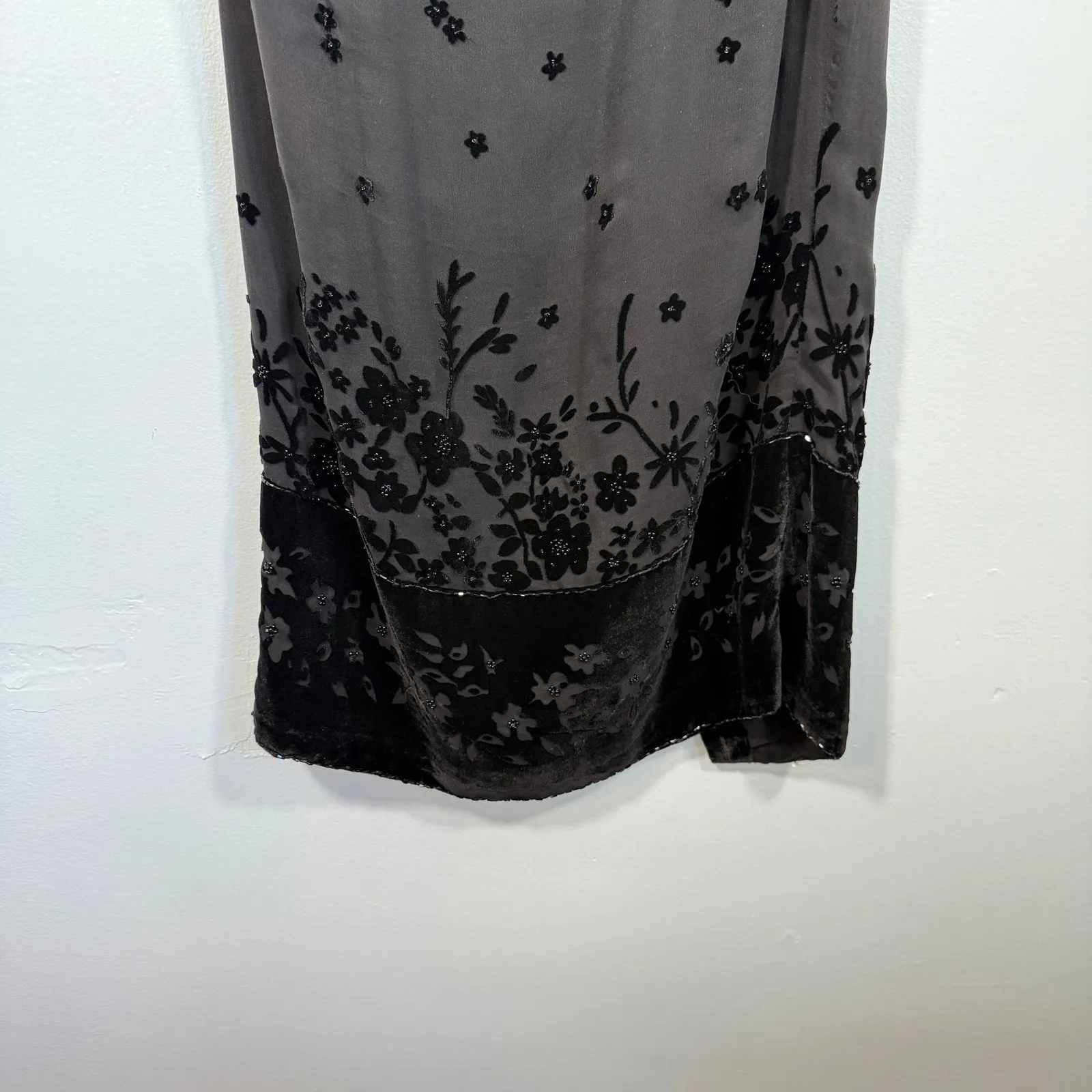 Vintage Black Silk Velvet Burnout Two Piece Set Sheer Sequin Y2K 90s Size 6 - Image 6