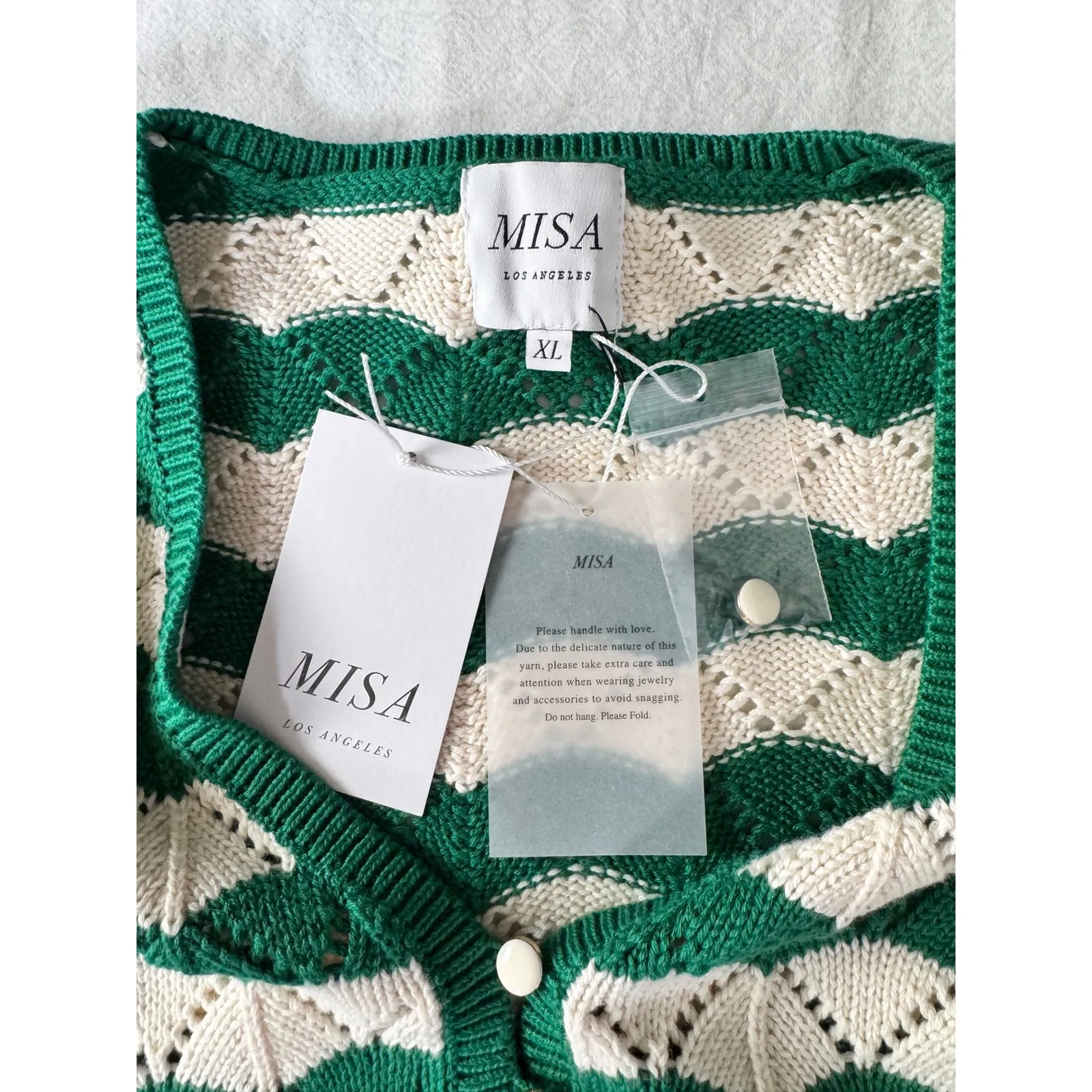 MISA LOS ANGELES Womens Green Cream Chevron Knit Cardigan Sweater Size XL - Image 9