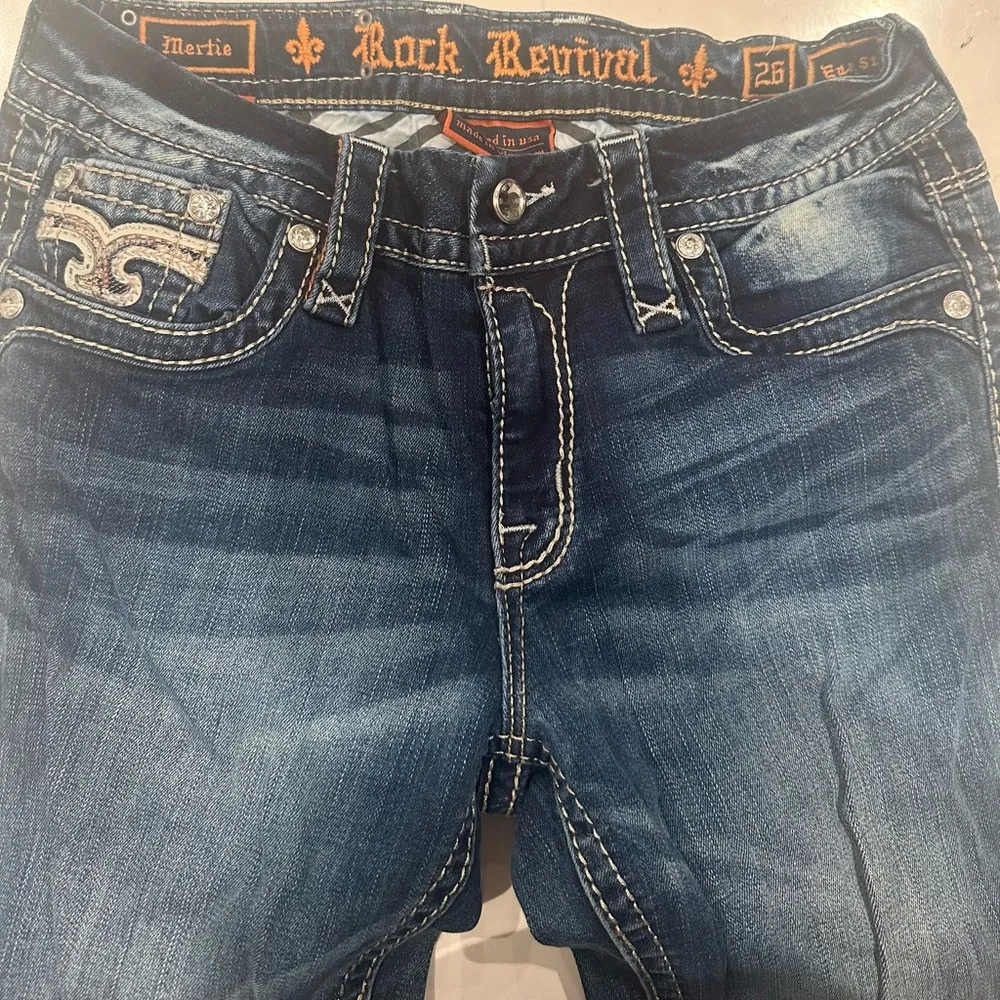 Rock Revival Mertie Easy Straight Stretch Jeans Bling Embellished Size 26 - Image 4