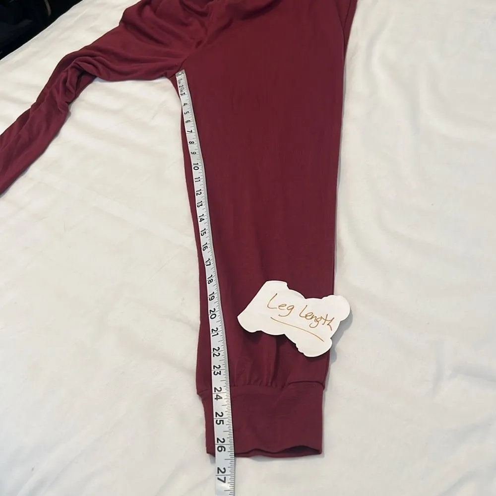 NWT Pretty Garden size small long sleeve elastic waist pockets burgundy jumpsuit - Image 9