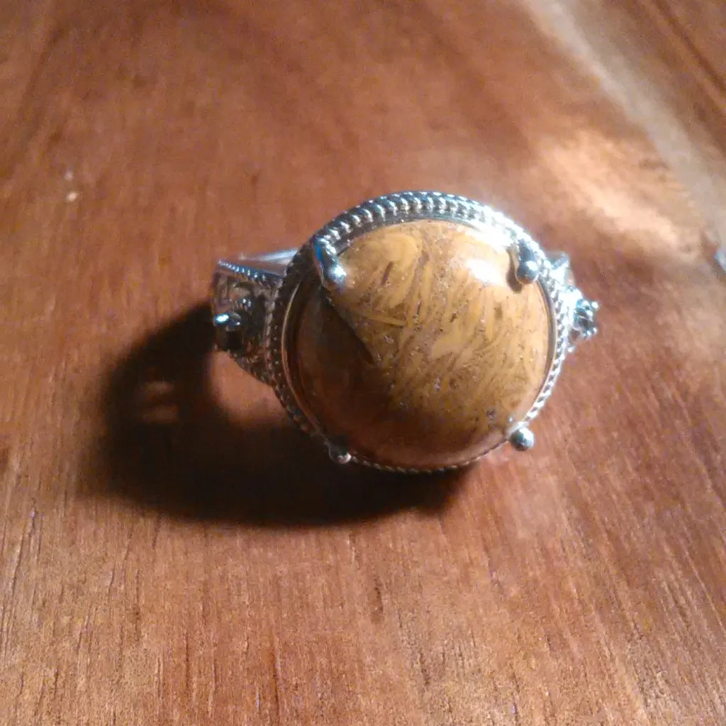 Script Stone and Brazilian Smokey Quartz Solitaire Copper Ring (Size 9) - Image 7