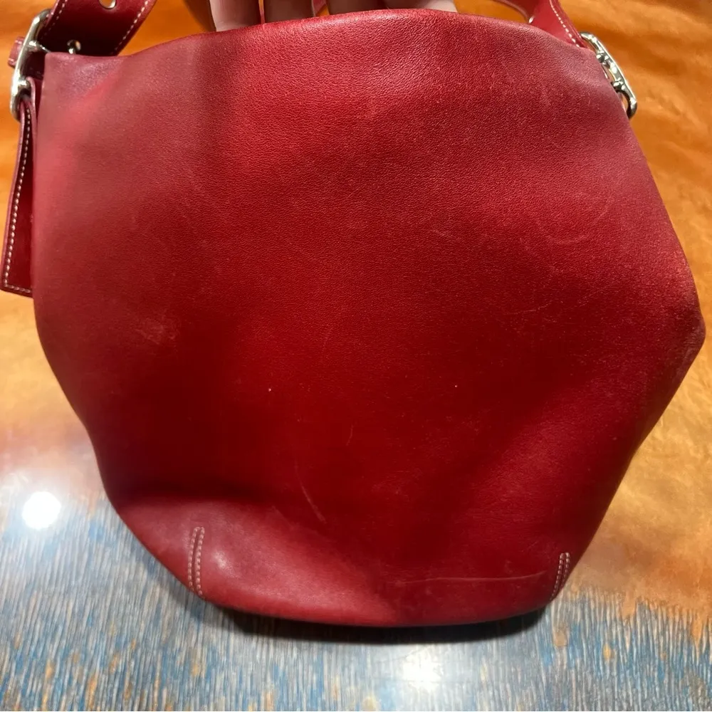 Vintage Coach legacy Soho Red Leather Shoulder Bucket Bag 9186 khaki monogram - Image 14