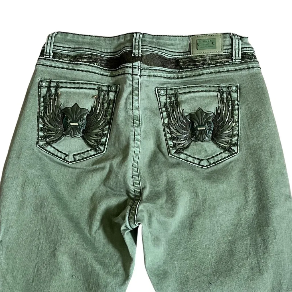 Western Blue Women's Bootcut Jeans Plus Size 15 Green Stylish Back Pocket Design - Image 8