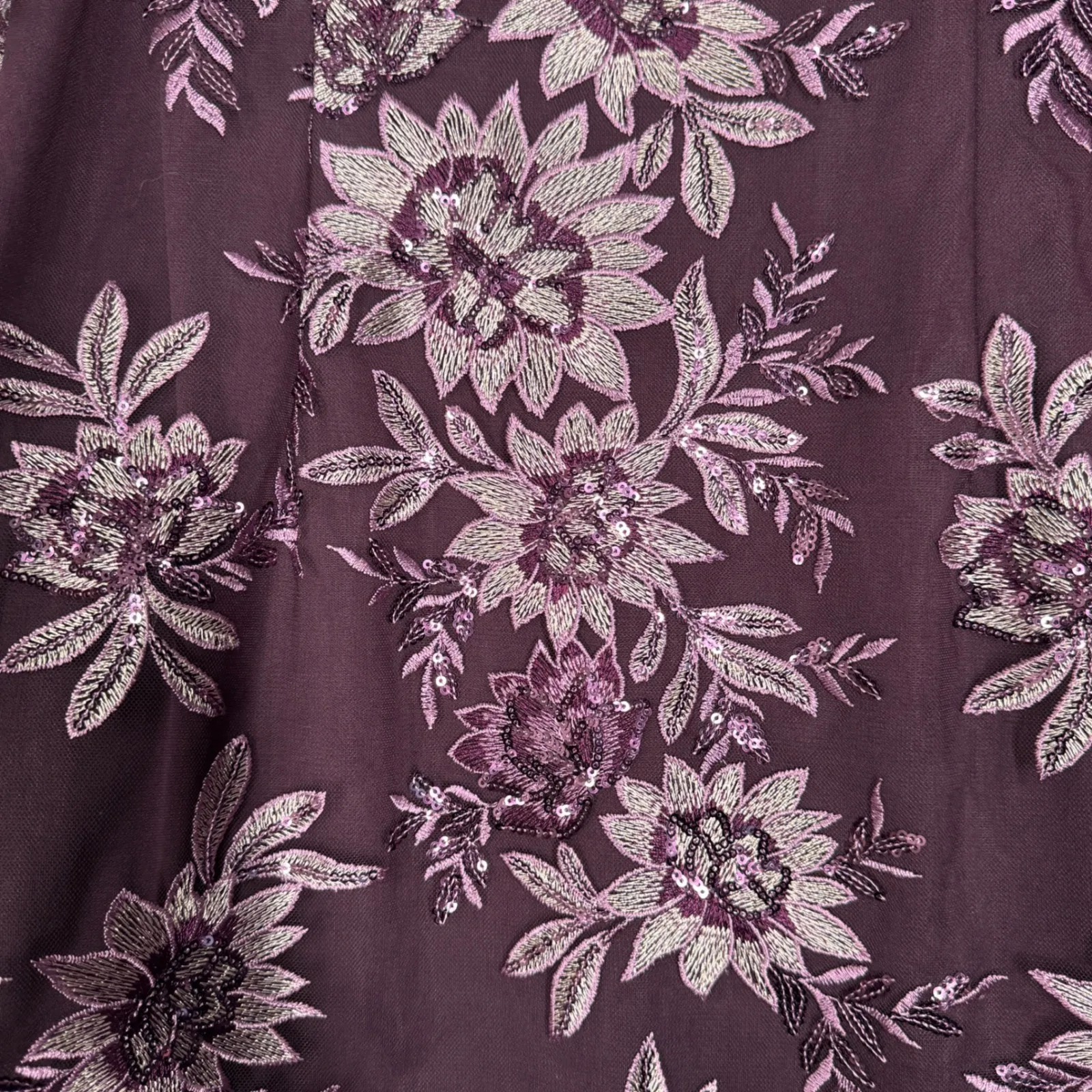 Alex Evenings Dress Women 8 Plum Purple Floral Lace Sequin Sheath Cocktail Party - Image 6