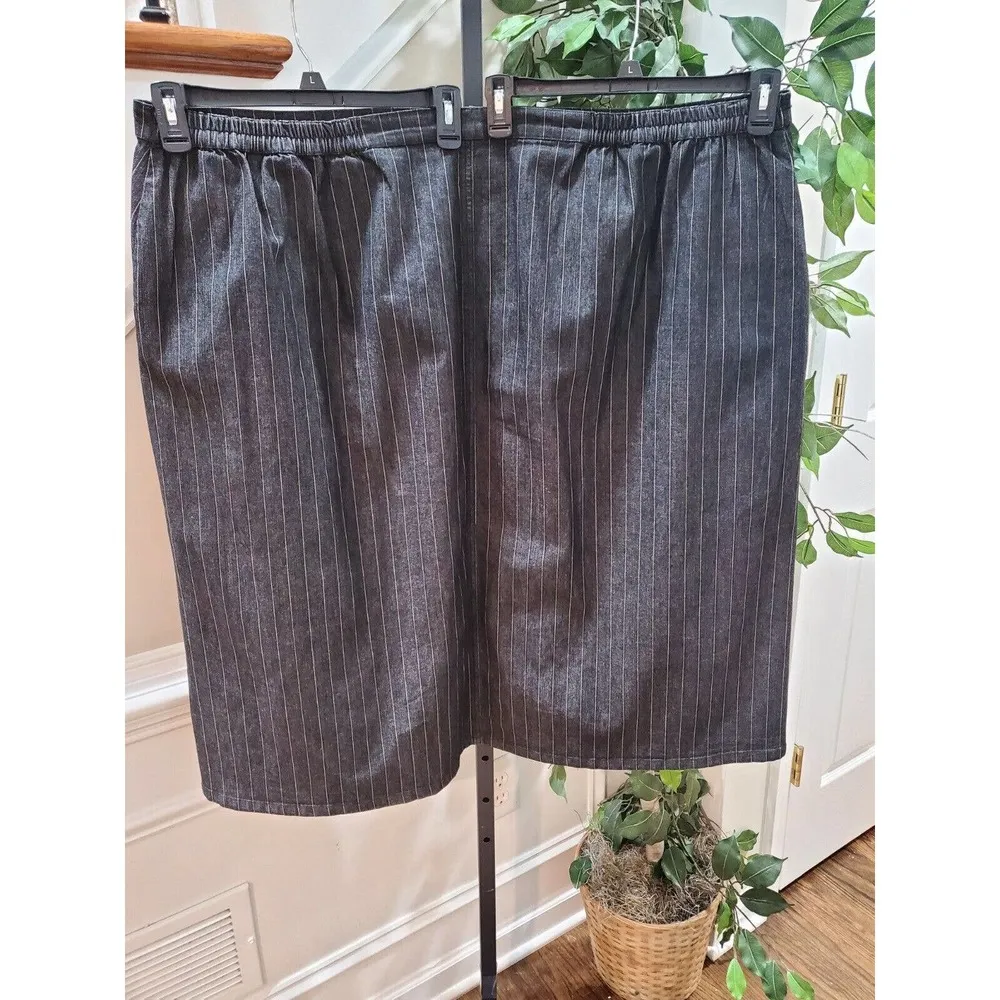 Liz & ME Women's Blue Striped Cotton Long Sleeve Jacket & Skirt 2 Piece Suit 5X - Image 7