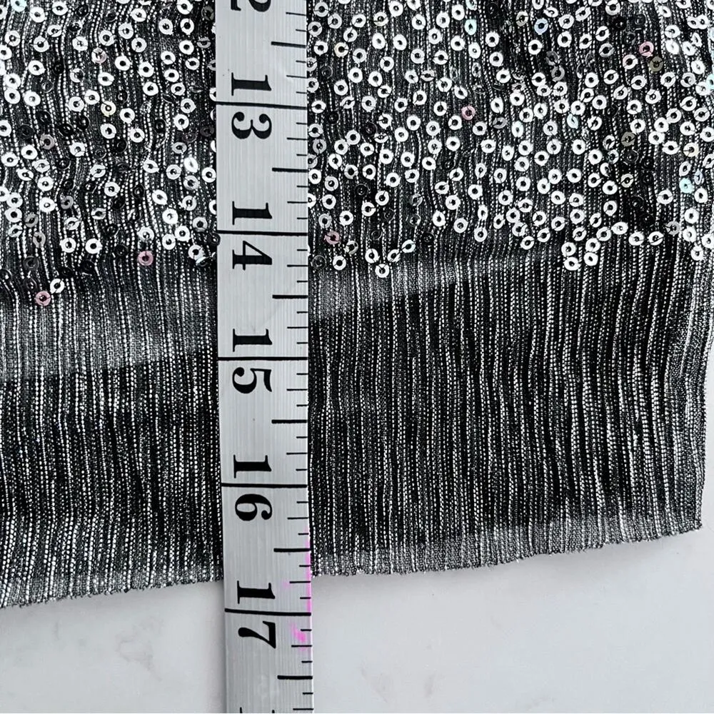 ZARA  long-sleeve semi sheer silver sparkly sequin crop top size Small - Image 6