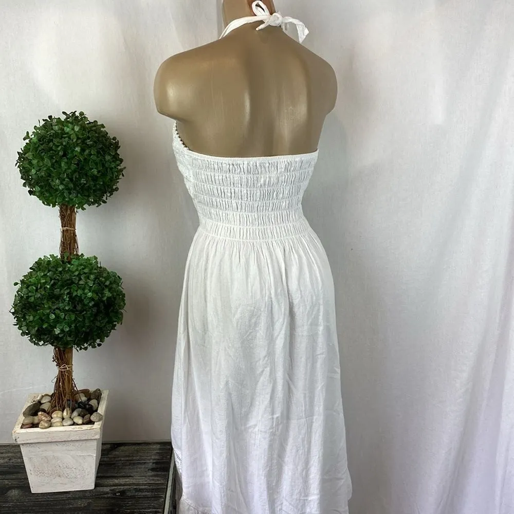 Sea Spice White Crochet Lace Asymmetric Sleeveless Halter Summer Midi Dress L Size L - Image 2