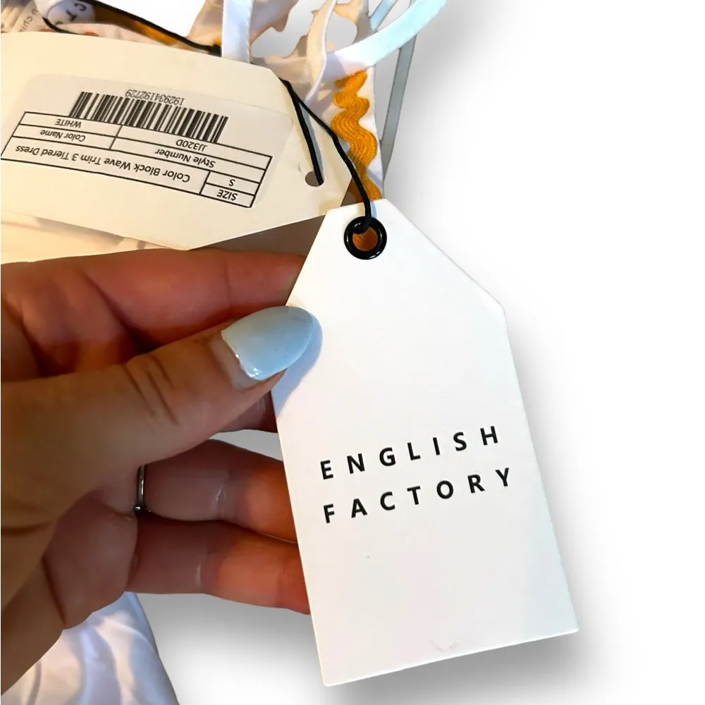 English Factory Colorblock Wave Trim 3 Tiered Dress White Ruffle NWT Size Small - Image 9