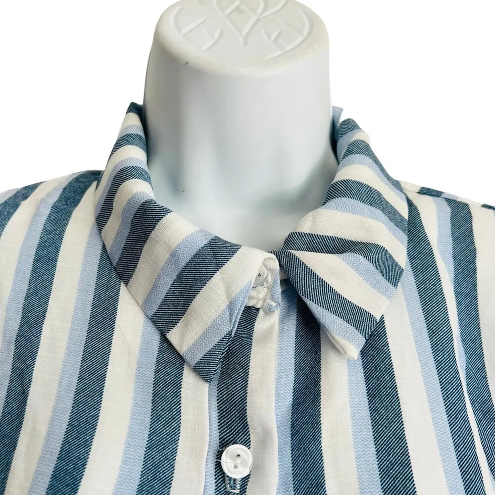 Emi & Joe Blue Cream Pinstripe Button Up Blouse Top Size M High - Image 2