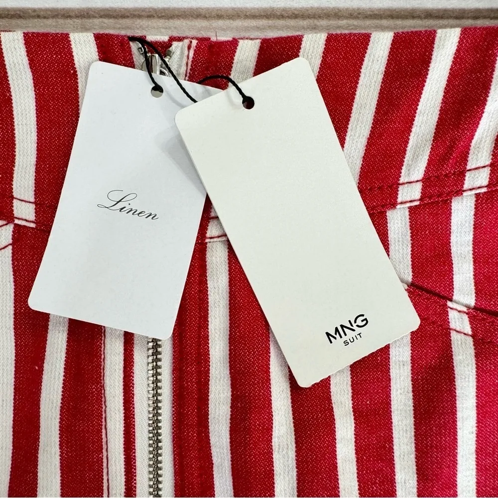MNG Suit by Mango Red & White Striped Linen Blend Zip Front Mini Skirt Y2K - Image 9