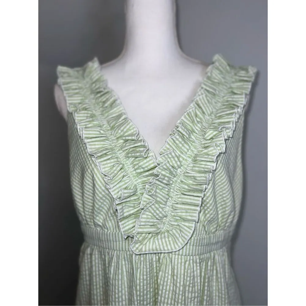 Women’s Mint Green & White Striped Frilly Tank Mini Dress 10 Green - Image 2