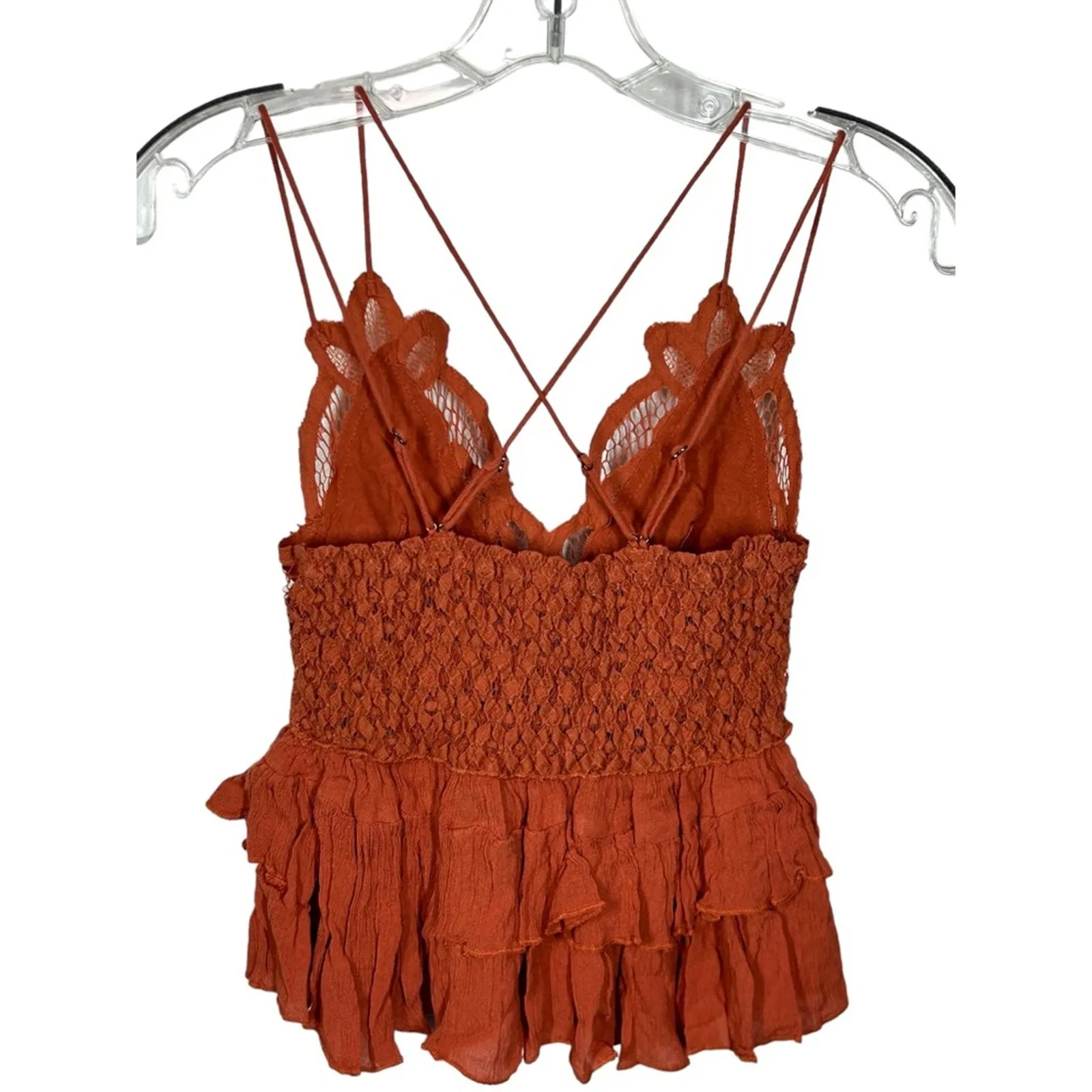 Free People Adella Cami XS Rust Lace Peplum “Winding Roads” Top NWT - Image 6