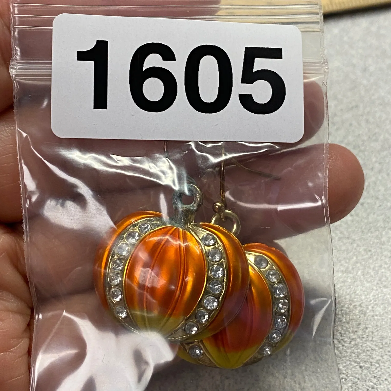 Sparkly Fall Season Pumpkin Enamel Rhinestone Drop Earrings Halloween Jewelry Orange - Image 8