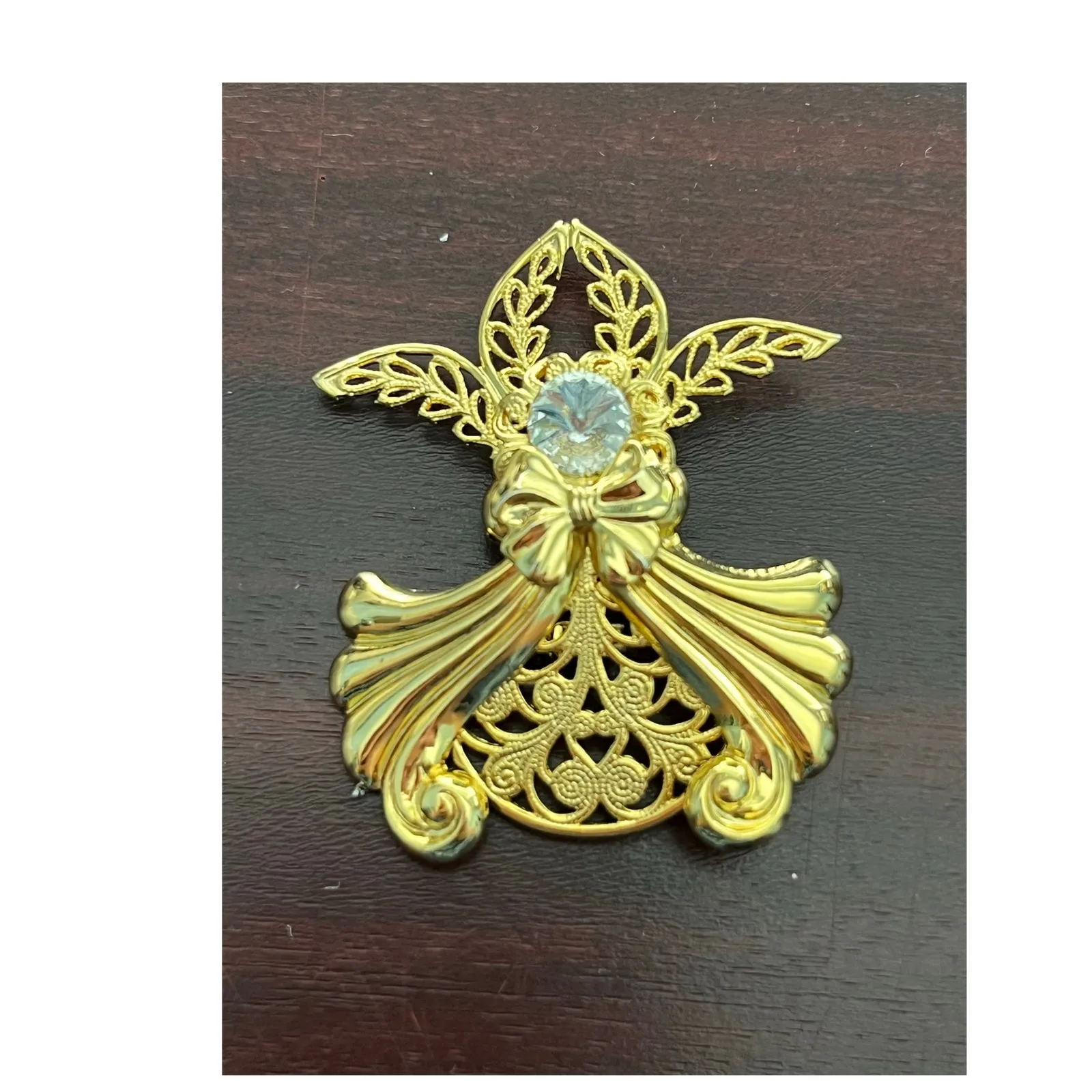 VTG Jane AOL Brooch Lot Angel and Harp Gold Tone Rhinestone Holidays - Image 3