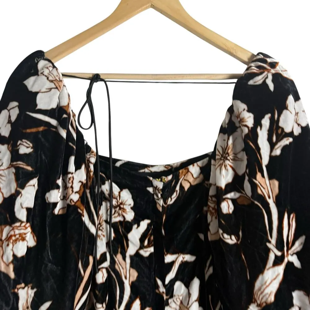 Cara Cara Adolophone Black Floral Print Velvet Square Neck Mini Dress Size Small - Image 10