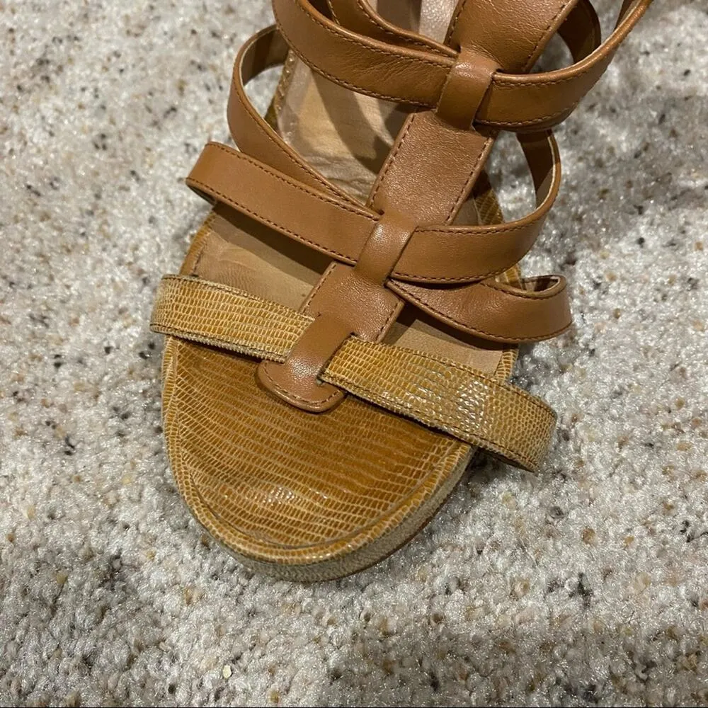 Ann Taylor  Tan Wedge Sandals Sz 9.5 Brown Ankle Strap - Image 6
