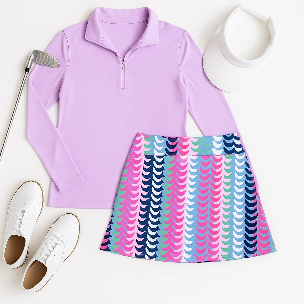 Golfini Reel It In Skort XS Multicolor Scallop Print Golf Tennis Pickleball NWOT Pink - Image 3