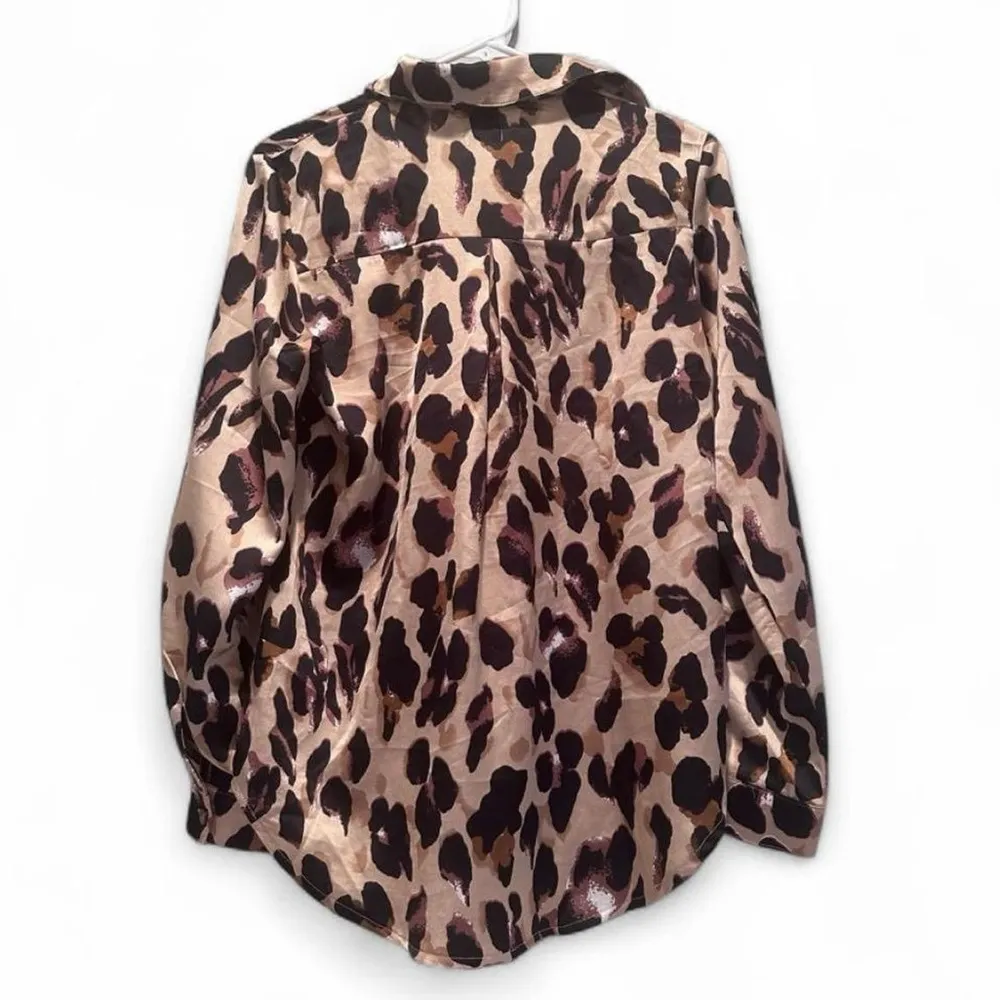 Princess Polly Leopard Print Silky Button Down Shirt Size 2 - Image 2