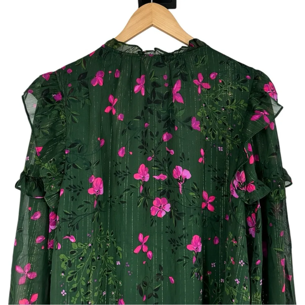 Sugarlips Juniper Floral Marquette Henley Blouse size 2X Long Sleeves Green NWT - Image 8