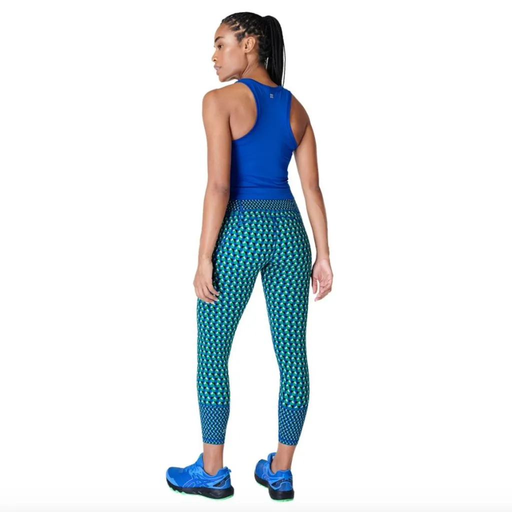 Sweaty Betty  Power Workout Blue Green Printed Cropped 7/8 Ankle Leggings 10 - Image 3