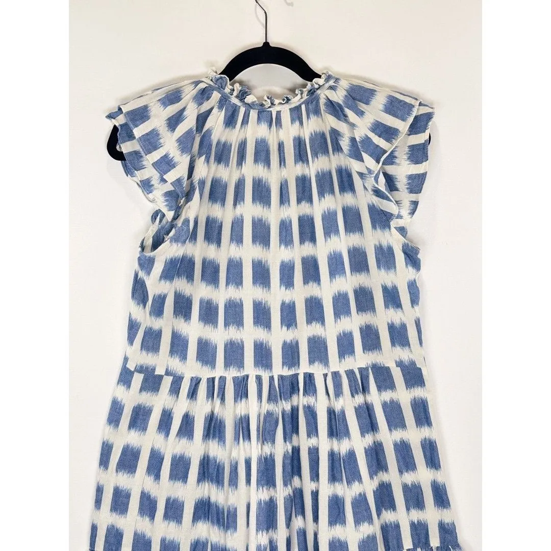 VERONICA BEARD Dress Blue Zee Mini Ikat V Neck Tiered Flutter A Line Boho Size 0 - Image 10