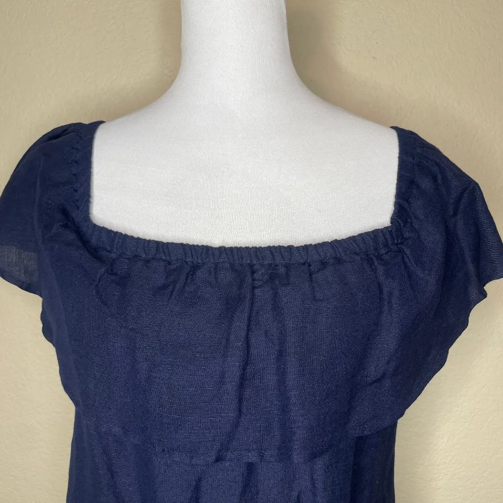 Oversize Linen Off The Shoulder Ruffle Pocket Mini Dress XXS - Image 4