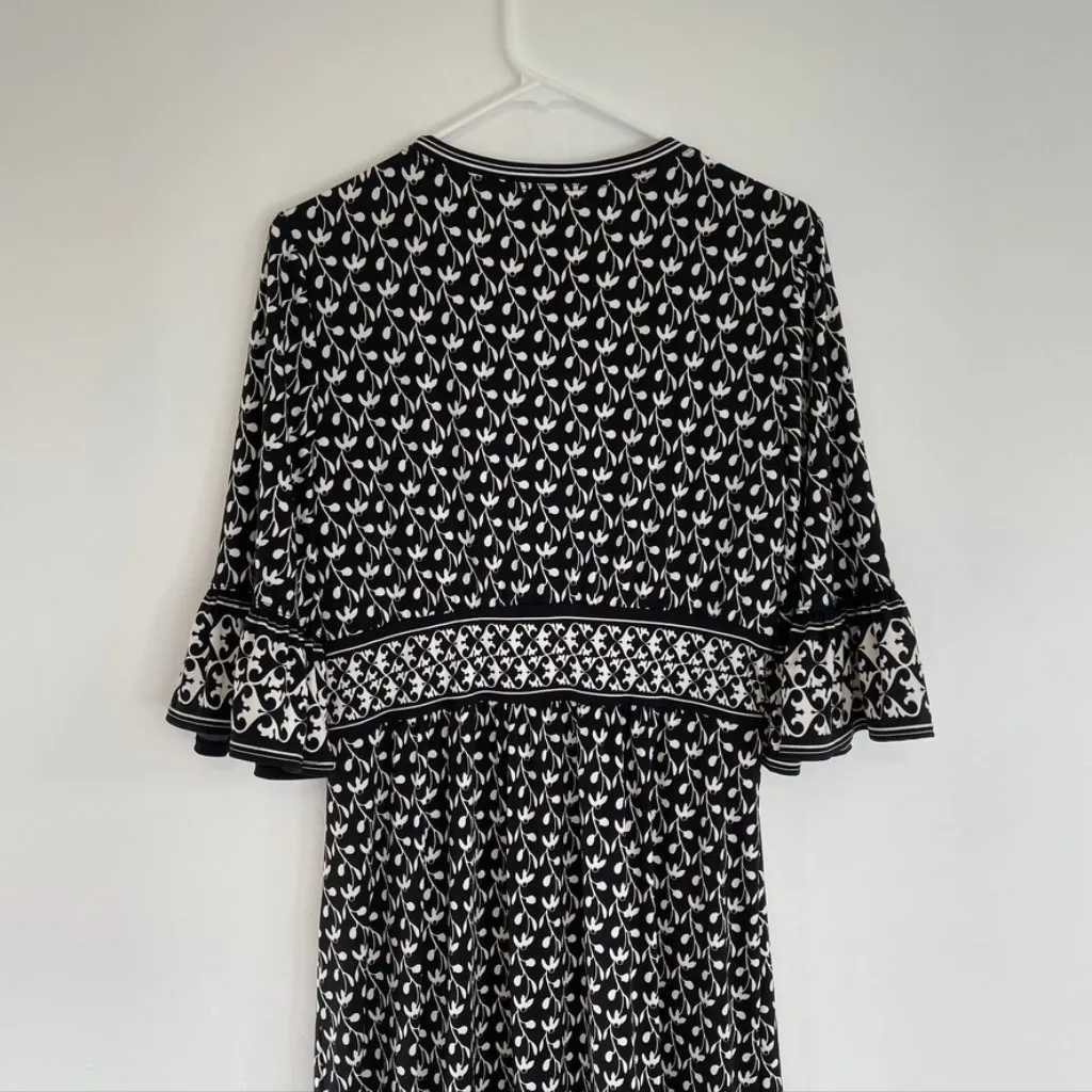 NEW NWT MAX STUDIO Matte Jersey Elbow Sleeve V Neck Midi Dress Black Floral Boho - Image 12