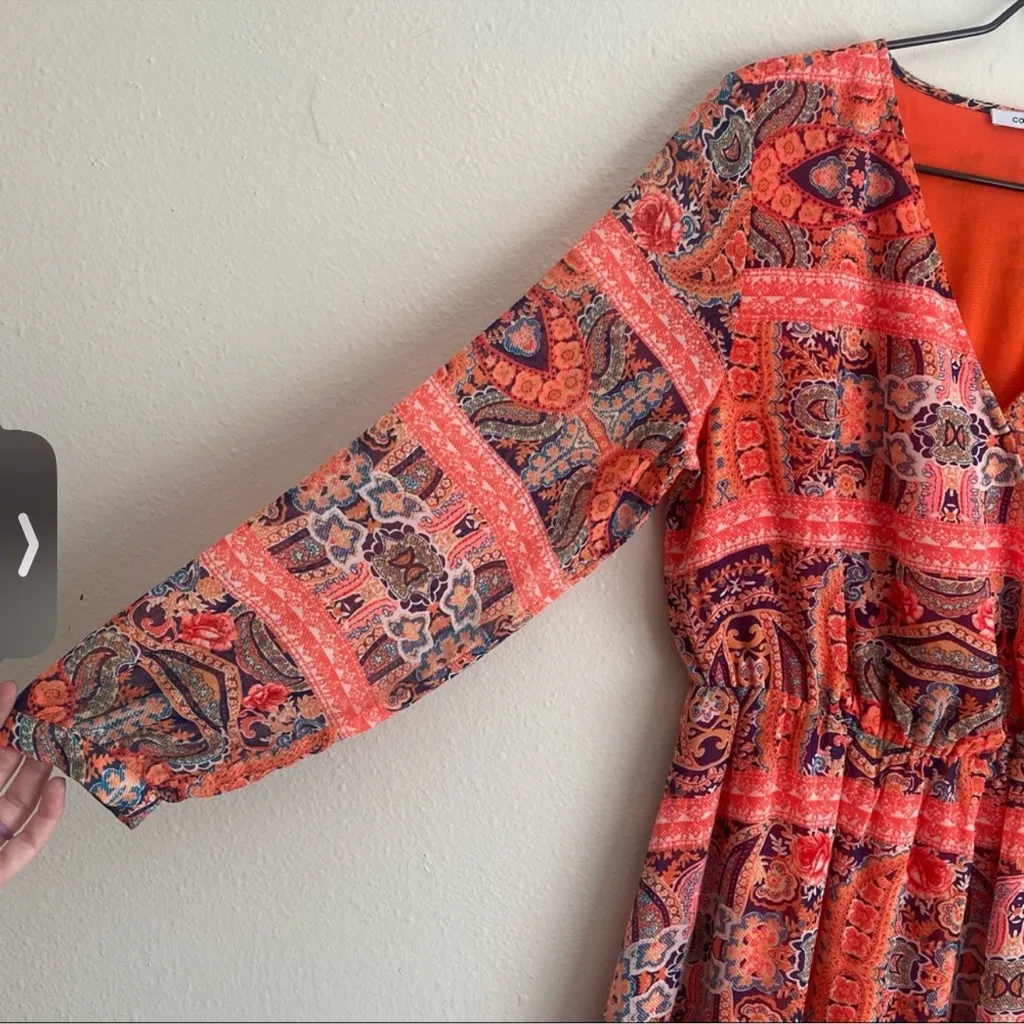 Collective Concepts Vibrant Orange and Pink Long Sleeve Dress - Image 5