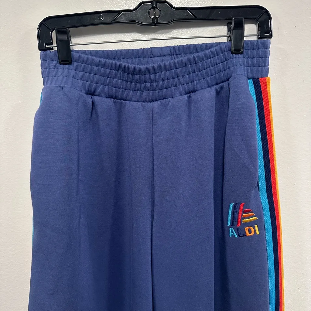 Aldi Gear! Sweatpants! Blue Track Pants with Rainbow Stripes Size small! - Image 3