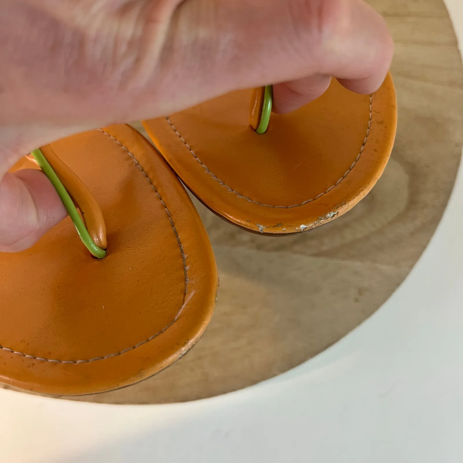 Amanda Smith Floral Embellished 90s Orange Leather Thong Sandals Size 8.5 - Image 4