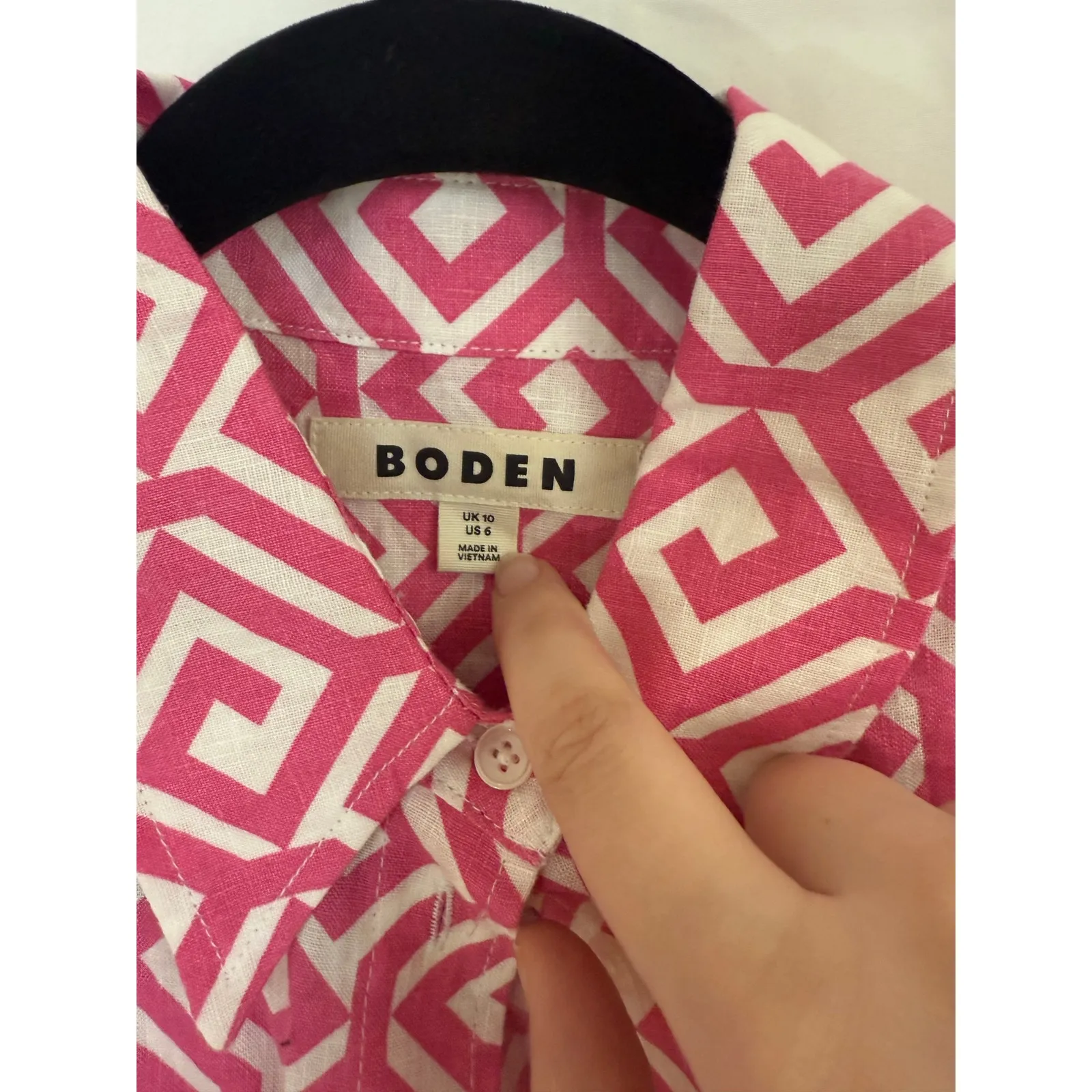 Boden Hazel Short sleeve linen shirt pink power maze size 6 - Image 2