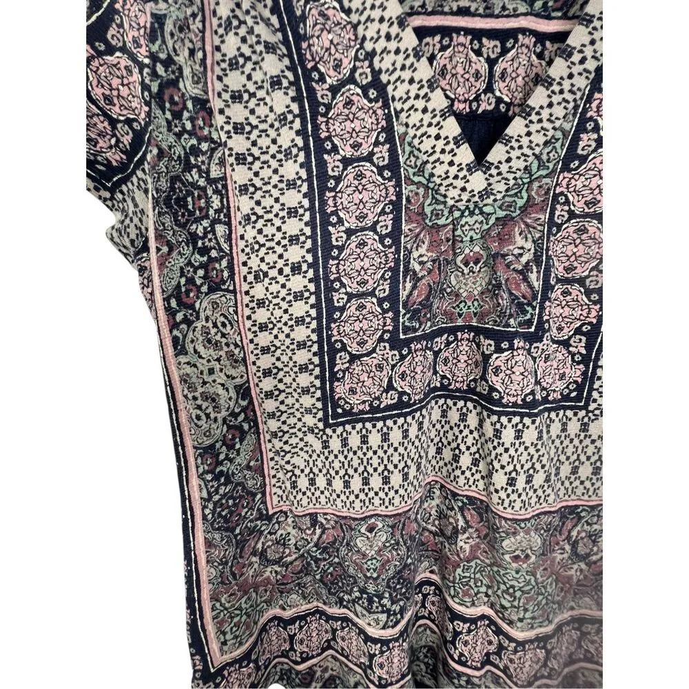 Lucky Brand Boho Patterned V-Neck High/Low Short Sleeve Shirt - Image 2