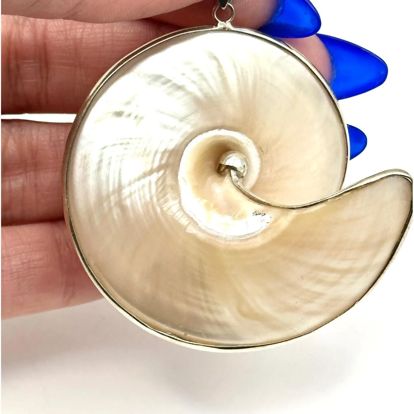Mother of Pearl Spiral Sea Shell Sterling Silver Pendant - Image 2