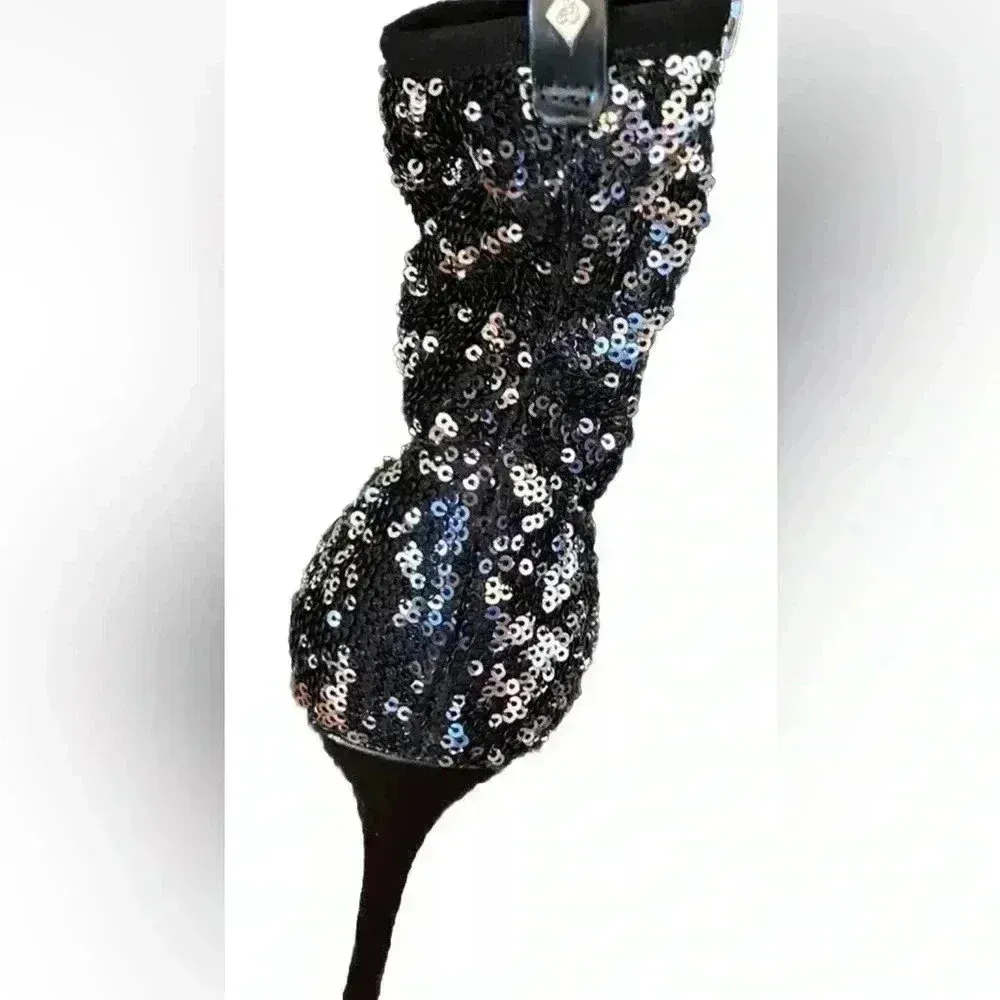 Sam Edelman  Sequined Black Pointed‎ Toe Stiletto Booties Ankle Boots Size 9.5 - Image 9