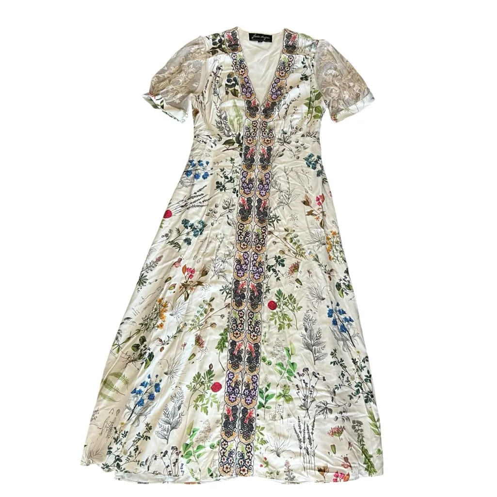 Anthropologie Geisha Designs Women’s Donna Floral Embroidered Cream Midi Dress - Image 12